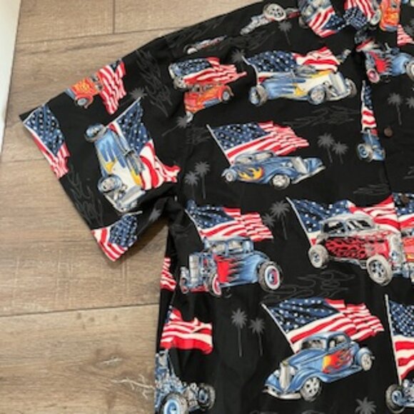 High Seas Trading Co. Patriotic Shirt Mens Size‎ 3XLT  Vintage Cars & Flag - Picture 10 of 14